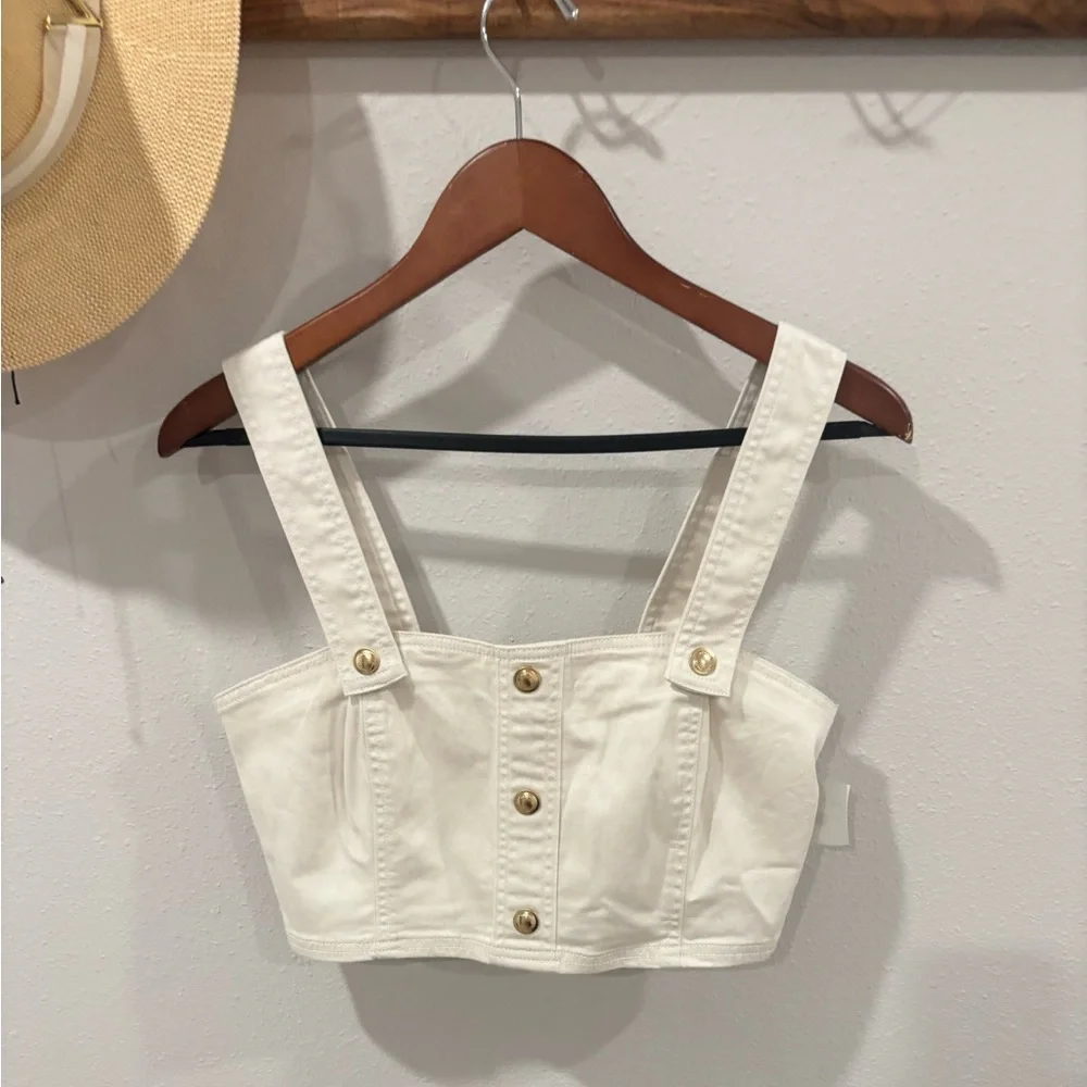 Michael Kors Women's Cream Cropped Button-Front Tank Top size Small‎